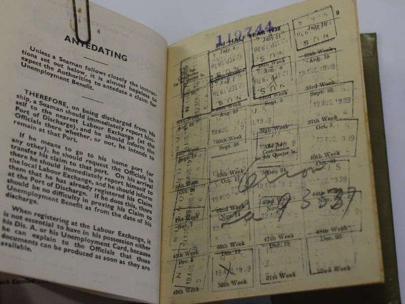 24) Early WW2 National Union of Seamen Members Contribution Book 1938-40 — image 6