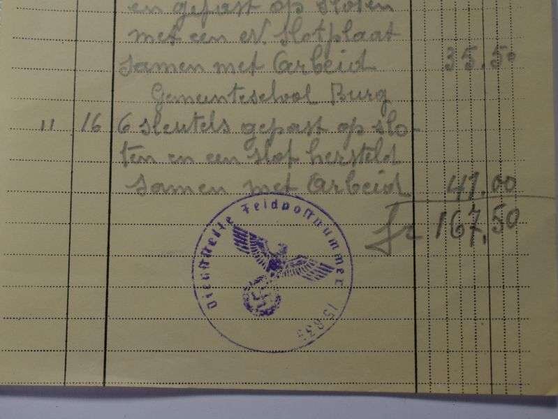 155) WW2 Nazi Stamped Recepit Dutch, Belgian? Dated 1942 — image 3