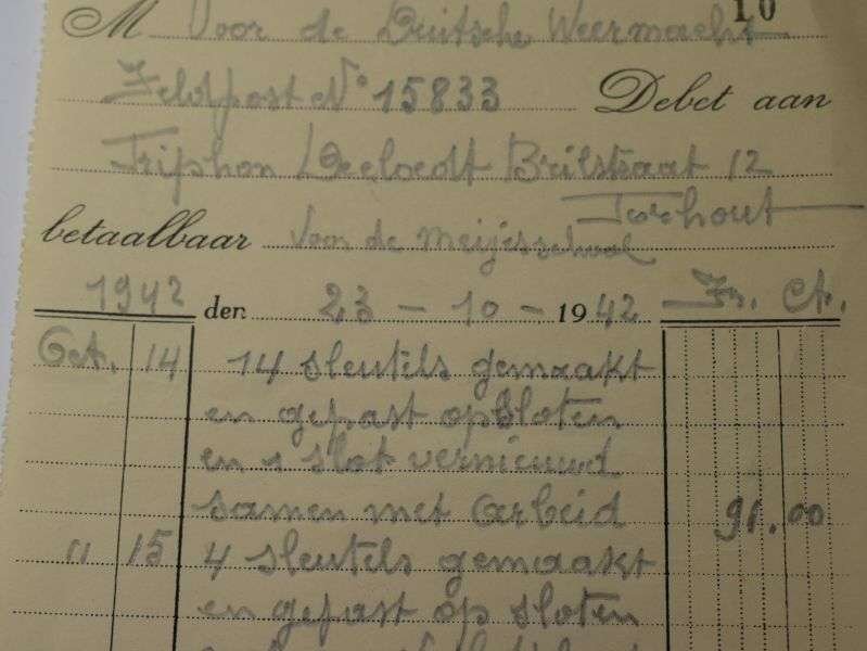 155) WW2 Nazi Stamped Recepit Dutch, Belgian? Dated 1942 — image 5