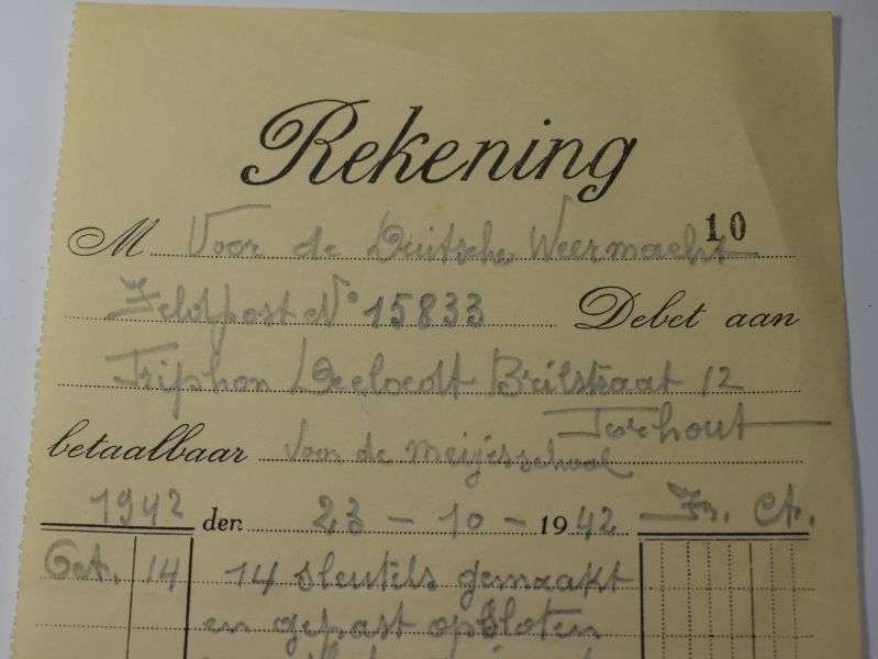 155) WW2 Nazi Stamped Recepit Dutch, Belgian? Dated 1942 — image 6