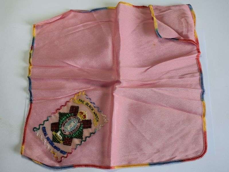 164) Very Nice WW1 WW2 Pink Sweetheart Hanky to The Black Watch — image 4