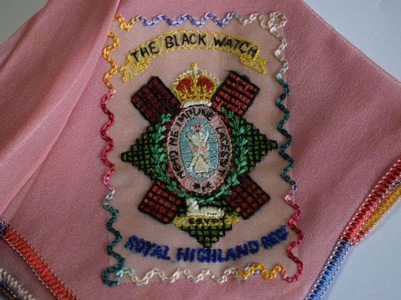 164) Very Nice WW1 WW2 Pink Sweetheart Hanky to The Black Watch — image 5