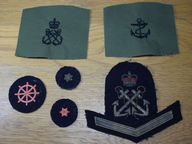 77) Group of 58 Vintage Royal Navy Red on Black Woven Trade Badges — image 2