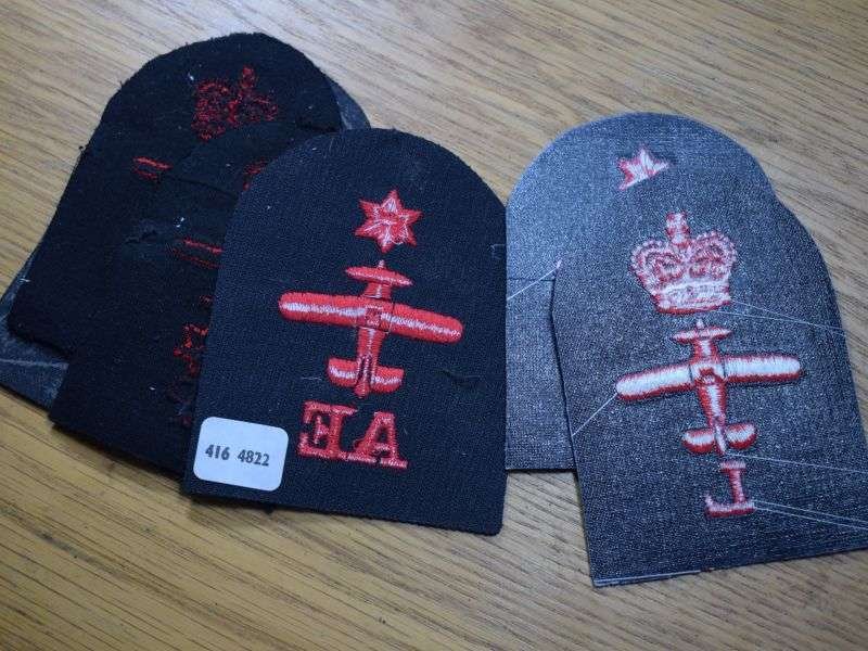 77) Group of 58 Vintage Royal Navy Red on Black Woven Trade Badges — image 6