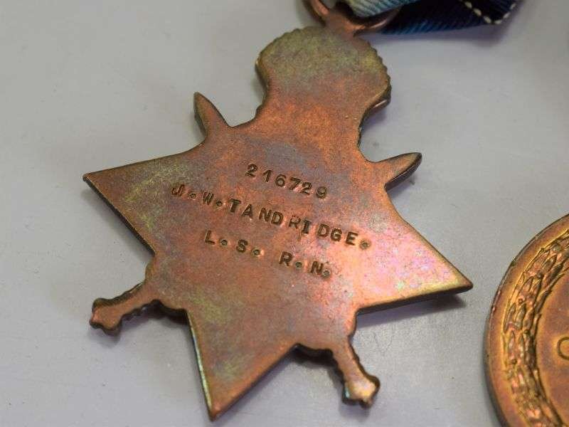 52) WW1 Medal Trio 216729 J.W.TANDRIDGE. L.S. R.N. — image 5