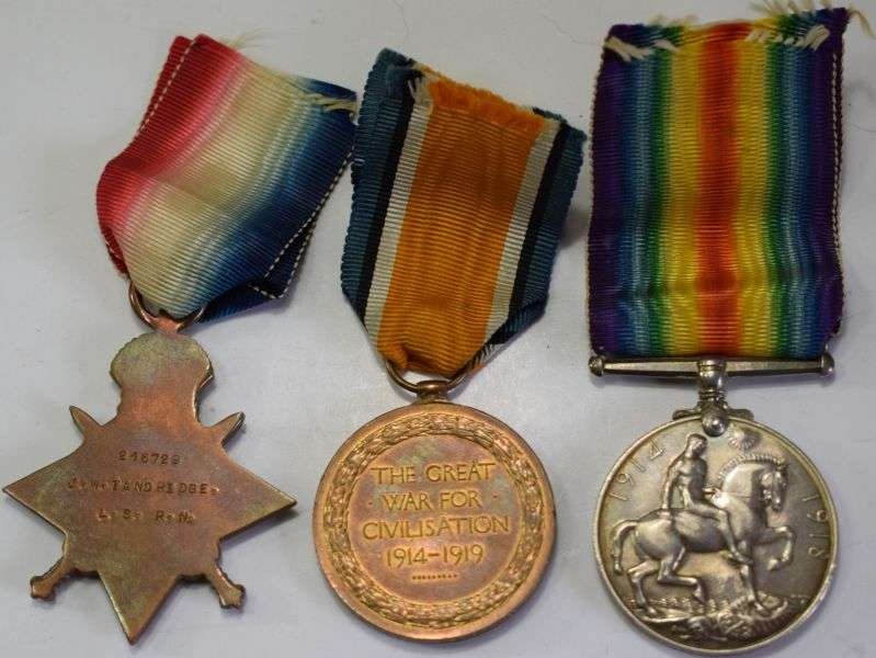 52) WW1 Medal Trio 216729 J.W.TANDRIDGE. L.S. R.N. — image 6