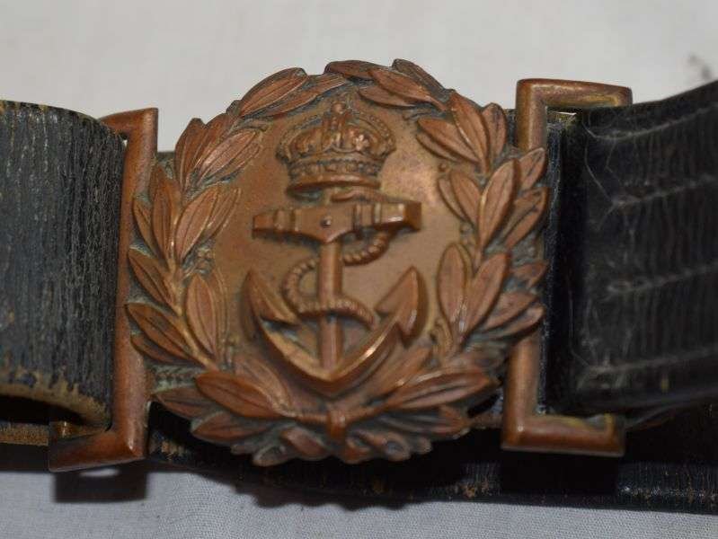 37) WW1 WW2 Royal Navy Officers Leather Sword Belt & Hangers. — image 12
