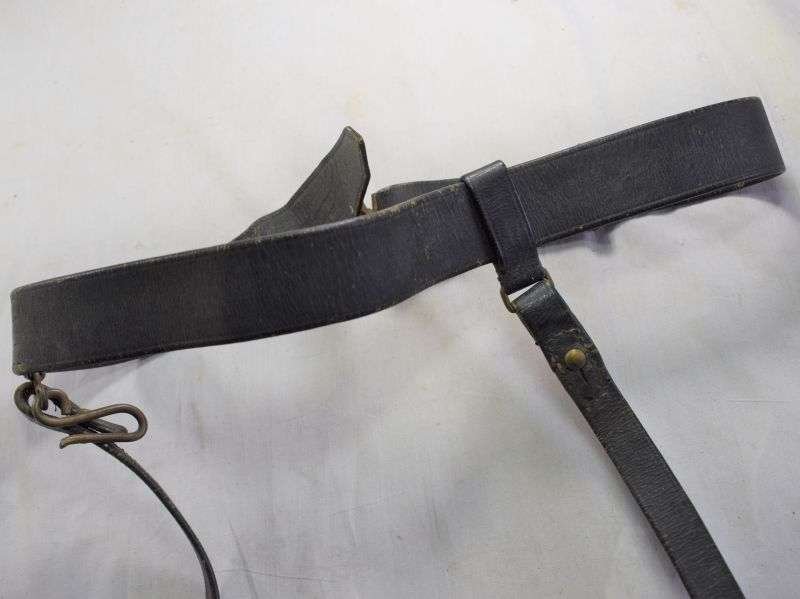37) WW1 WW2 Royal Navy Officers Leather Sword Belt & Hangers. — image 6