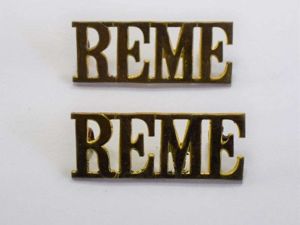 83) Original WW2 REME Brass Shoulder Title Pair