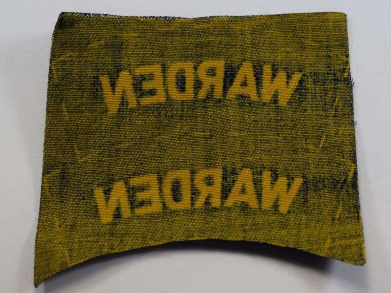 AM) Excellent Original Uncut Pair of Air Raid Wardens Printed Shoulder Titles — image 2