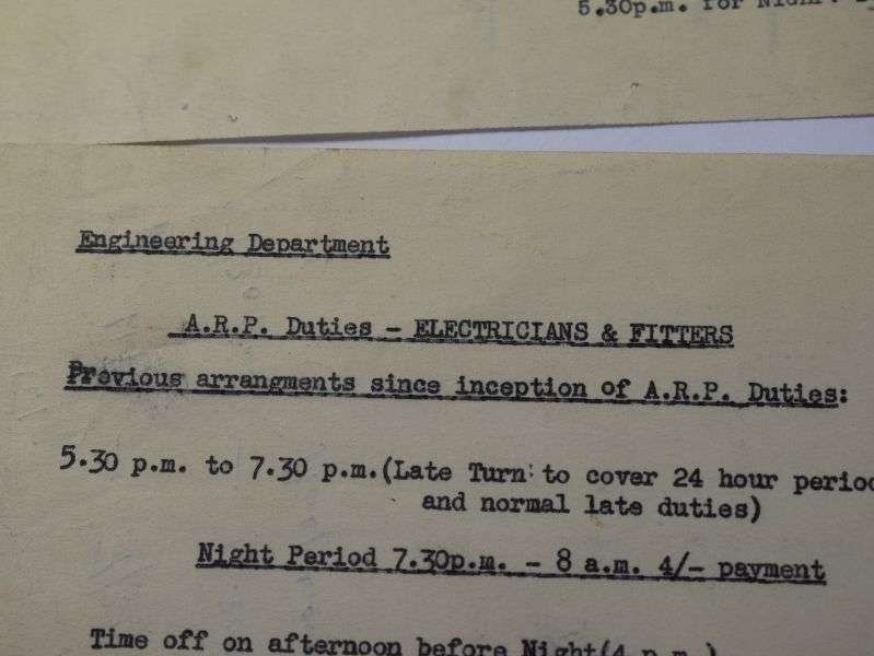 J) Set of 3 WW2 ARP Engeneering Papers, Working Rota etc 1940 — image 3
