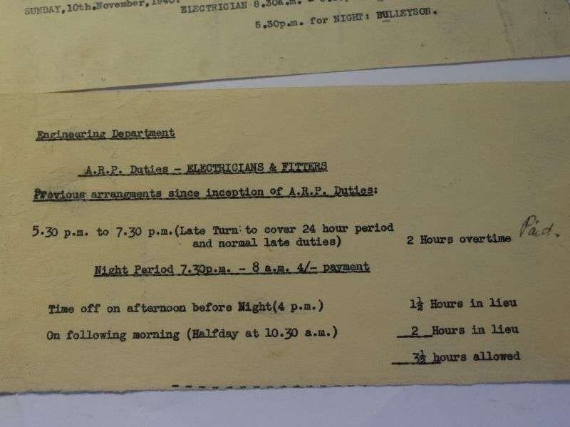 J) Set of 3 WW2 ARP Engeneering Papers, Working Rota etc 1940 — image 4