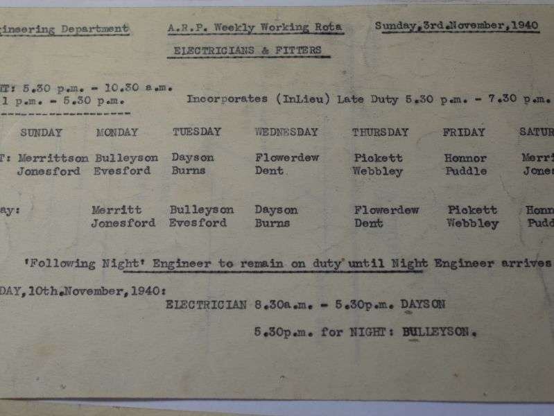 J) Set of 3 WW2 ARP Engeneering Papers, Working Rota etc 1940 — image 5