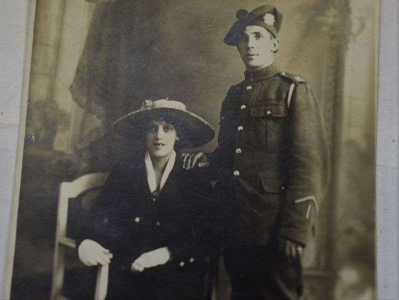 62 Interesting WW1 Studio Photograph British Scottish Regt Soldier & Wife — image 4