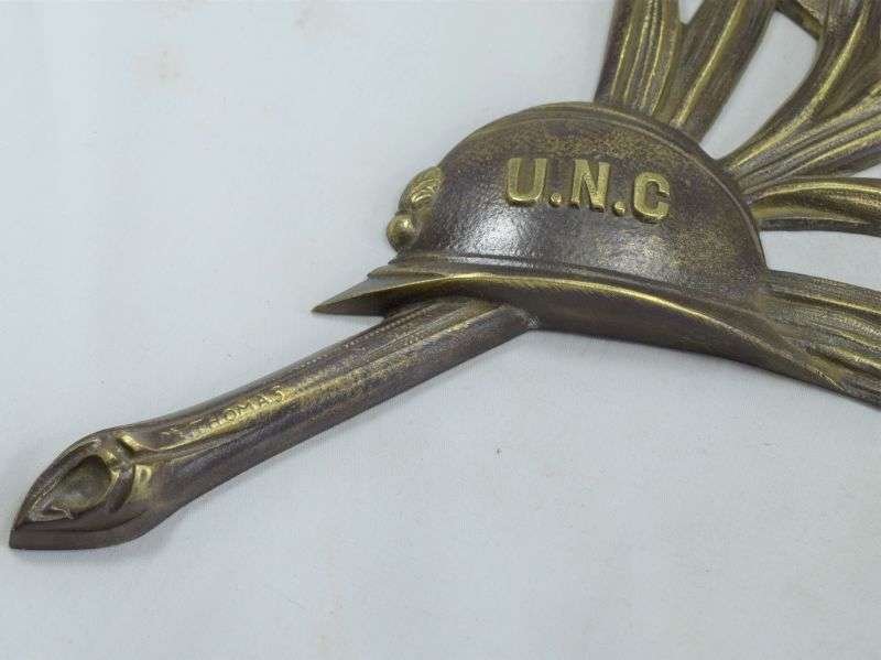 Large 1920s-30s Union National Des Combattants Bronze Wreath & UNC Helmet — image 11