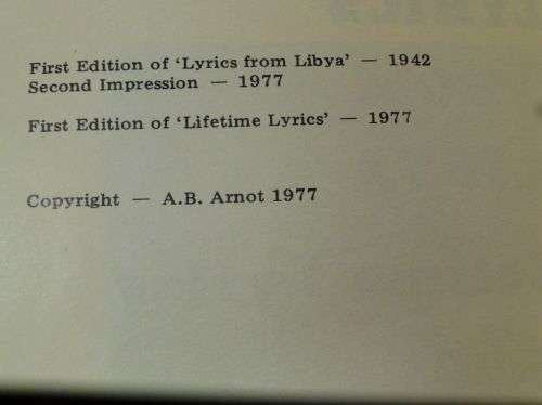 Lyrics From Libya & Lifetime Lyrics Signed By Author A.B.Arnot — image 5