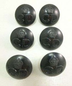 Set 6 WW2 Civil Defence Tunic Buttons 22mm