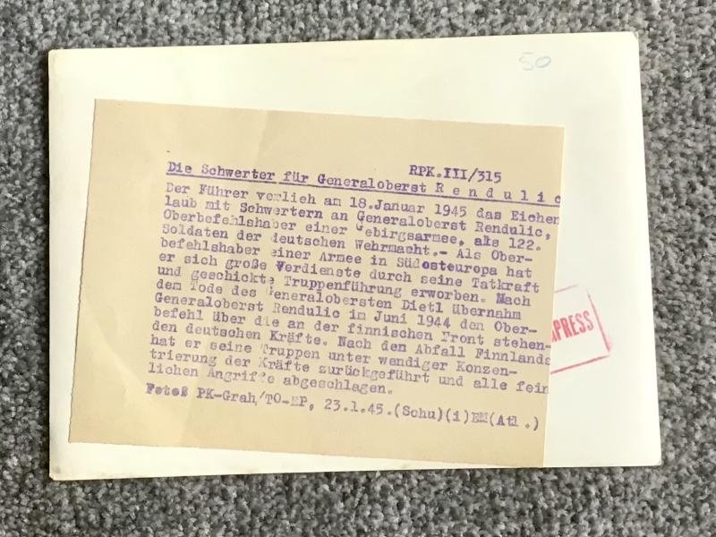 Third Reich Press Photo-Rendulic — image 2