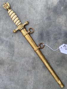 NEAR PERFECT EXAMPLE OF NAVY DAGGER BY HOLLER WITH HAMMERED …