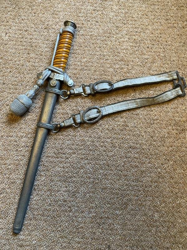 ARMY DAGGER WITH KNOT AND HANGERS HAS FULL DISTRIBUTOR NAME ON THE BLADE! — image 2