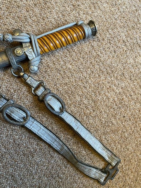 ARMY DAGGER WITH KNOT AND HANGERS HAS FULL DISTRIBUTOR NAME ON THE BLADE! — image 3