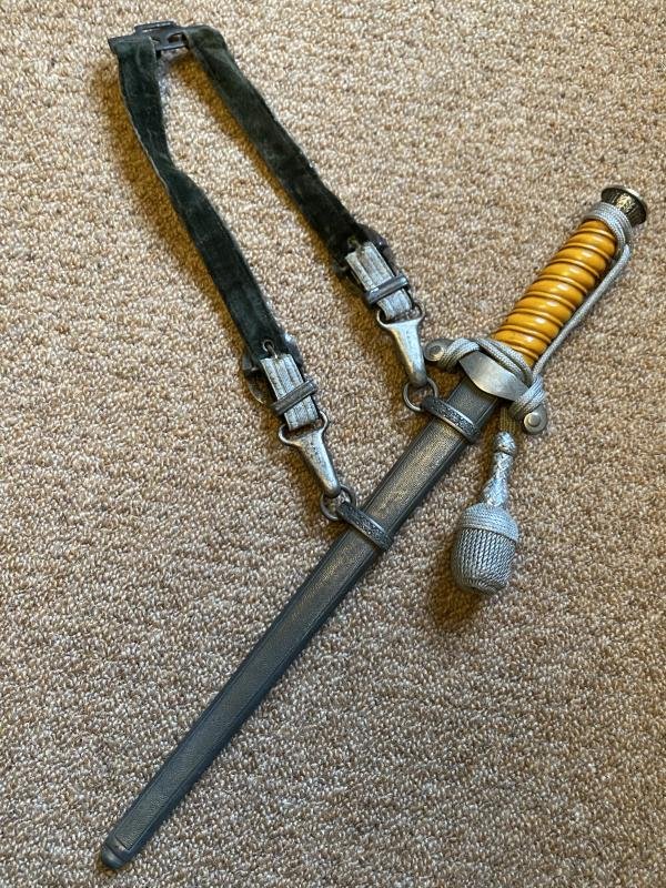 ARMY DAGGER WITH KNOT AND HANGERS HAS FULL DISTRIBUTOR NAME ON THE BLADE! — image 4