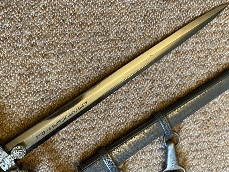 ARMY DAGGER WITH KNOT AND HANGERS HAS FULL DISTRIBUTOR NAME ON THE BLADE! — image 8