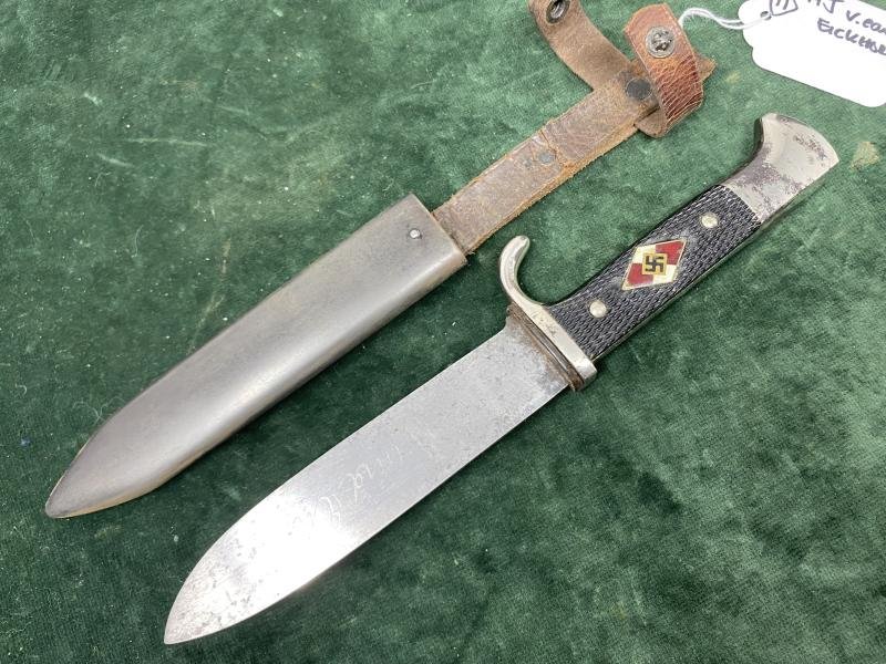 EXTREMELY EARLY, INITIAL PRODUCTION HITLER YOUTH KNIFE BY EICKHORN. — image 5