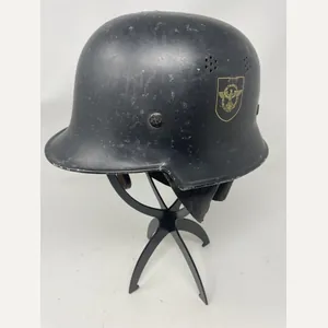 THIRD REICH LIGHTWEIGHT, DOUBLE DECAL FIRE HELMET WITH NECK PROTECTION.