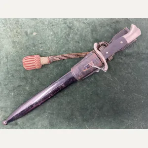 A LONG FIRE DRESS BAYONET COMPLETE WITH ORIGINAL FROG AND …