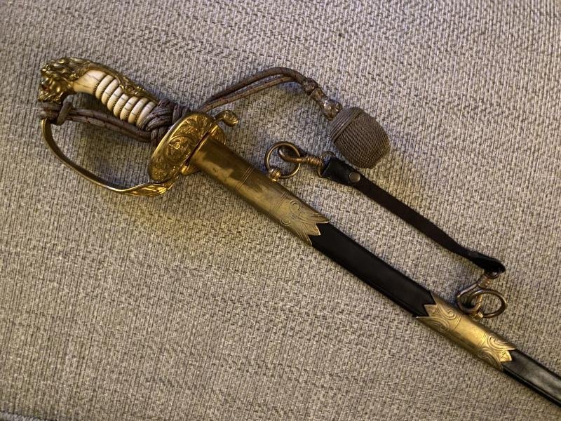 A BEAUTIFUL IMPERIAL NAVAL OFFICERS SWORD BY WK&C WITH ORIGINAL RED/BLACK KNOT. — image 2