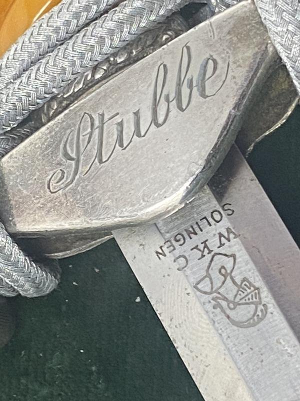 A SUPERB COMPLETE 'PERSONALISED' ARMY DAGGER BY WKC WITH ORANGE GRIP, KNOT & HANGERS — image 9