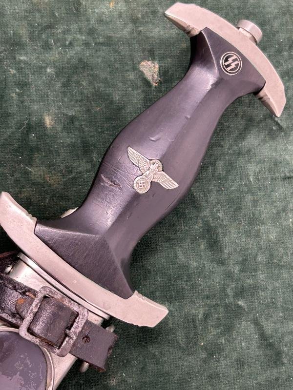 EARLY SS DAGGER BY BOKER WITH ERASED ROHM BLADE & ORIGINAL VERTICAL HANGER. — image 3