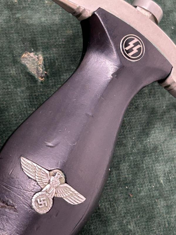 EARLY SS DAGGER BY BOKER WITH ERASED ROHM BLADE & ORIGINAL VERTICAL HANGER. — image 4