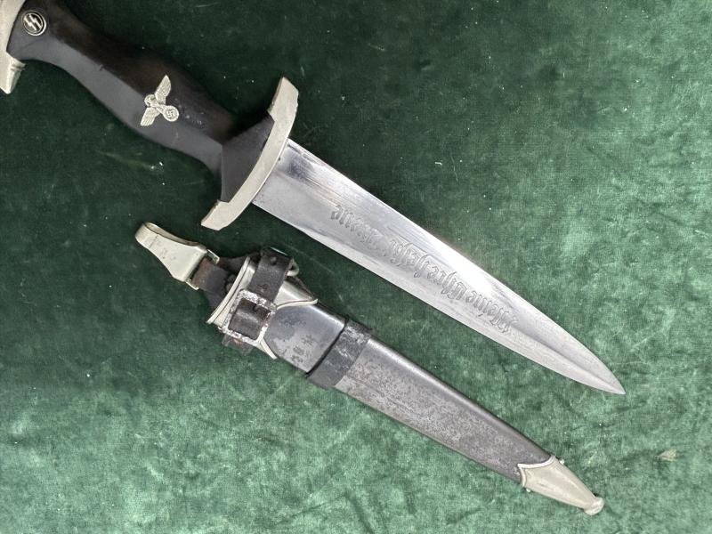 EARLY SS DAGGER BY BOKER WITH ERASED ROHM BLADE & ORIGINAL VERTICAL HANGER. — image 6