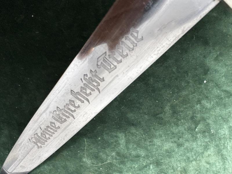 EARLY SS DAGGER BY BOKER WITH ERASED ROHM BLADE & ORIGINAL VERTICAL HANGER. — image 7