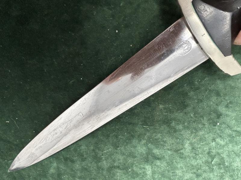 EARLY SS DAGGER BY BOKER WITH ERASED ROHM BLADE & ORIGINAL VERTICAL HANGER. — image 8